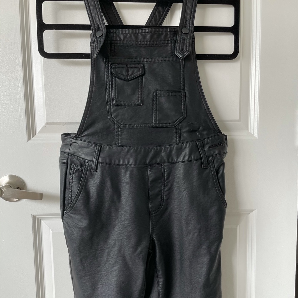 Free People vegan leather overalls